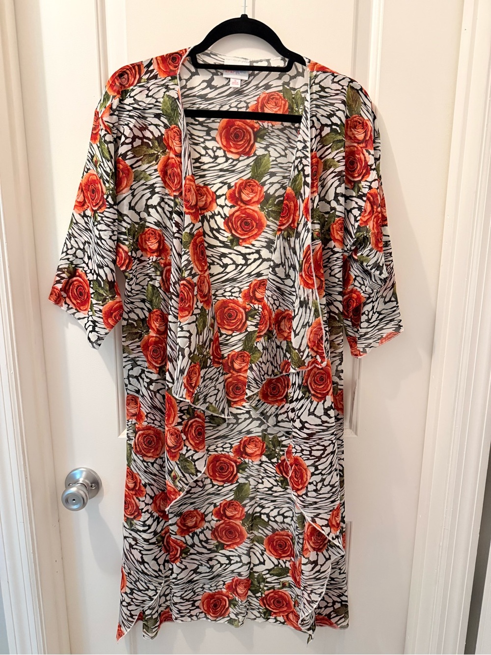 LuLaRoe Orange Rose Print Kimono-Style